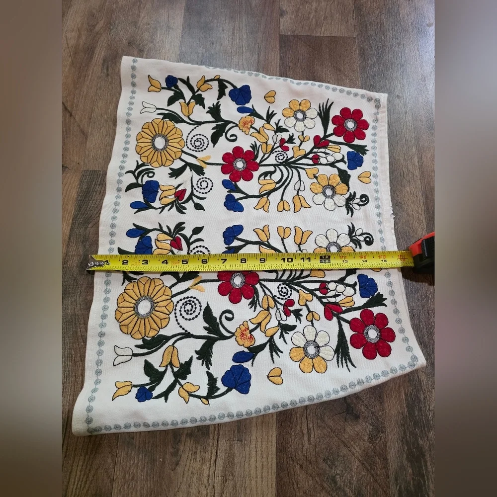 Velzera White Mini Skirt with Red, Yellow & Blue Floral Embroidery